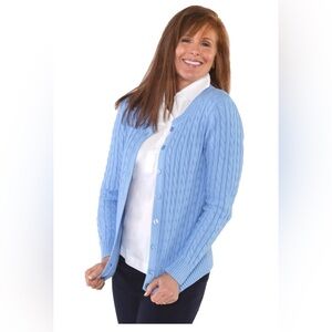 Leon Levin Cotton Cable Cardigan Size M Color-Wedgewood